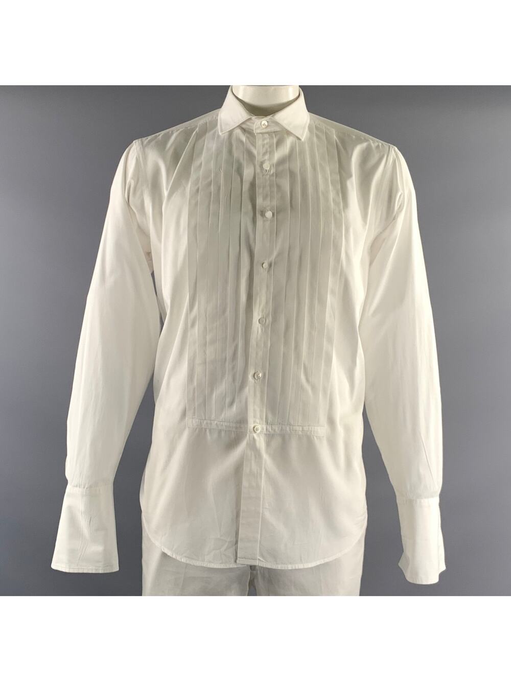 RALPH LAUREN Size XL White Solid Cotton Tuxedo Long Sleeve Shirt